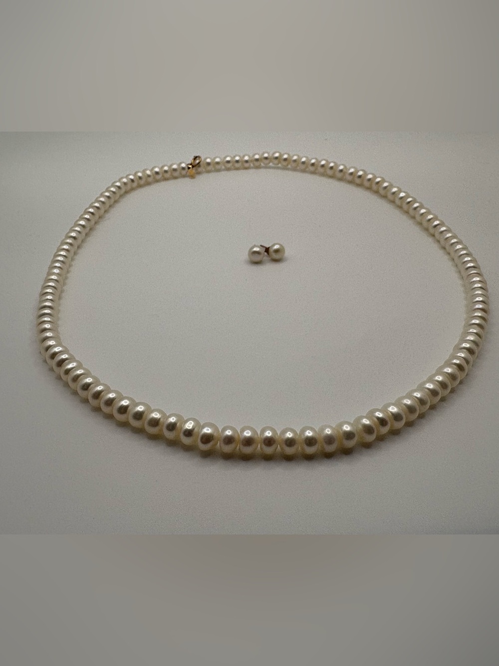 Freshwater Pearl Necklace & Pearl Stud Earrings 10K Gold 20” Matching Set